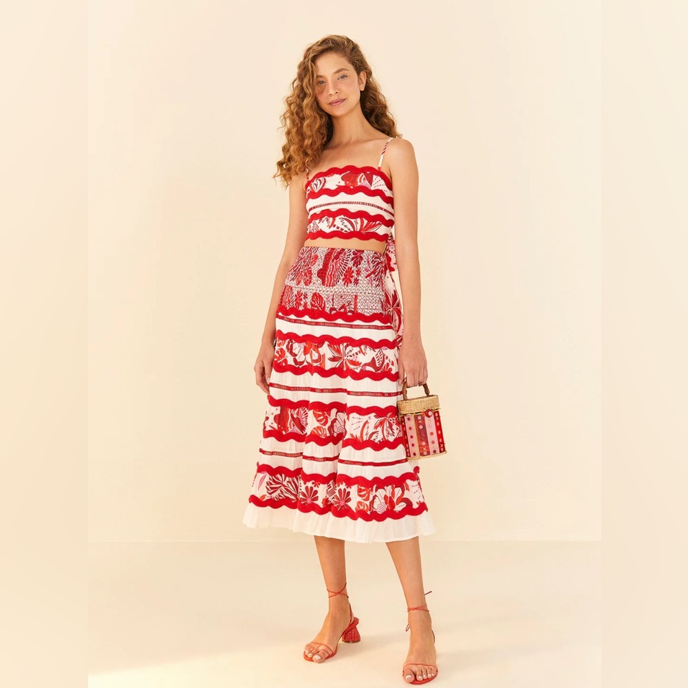 FARM Rio Tiles Printed Crop Top & Midi Skirt - Medium